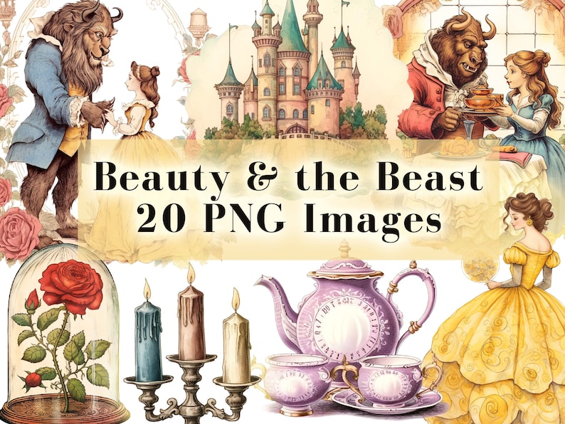 Beauty and the Beast Clipart Bundle 20 PNG Graphics, Belle PNG, Digital ...