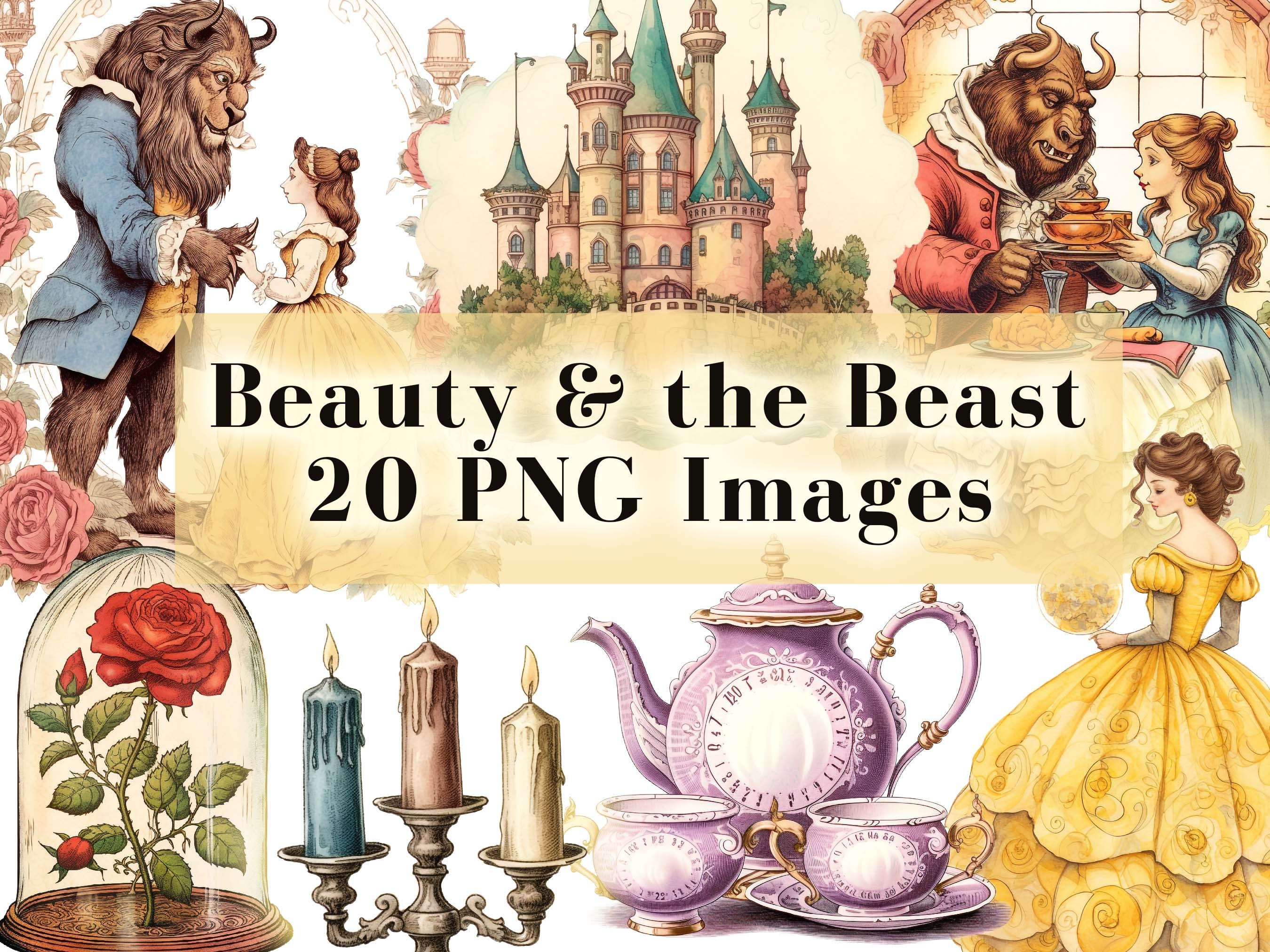 Beauty and the Beast Clipart Bundle 20 PNG Graphics, Belle PNG, Digital ...