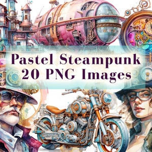 Pastel Steampunk Clipart Bundle - 20 PNG Graphics, Steampunk PNG Clip Art, Digital Victorian Art, Scrapbooking, Invitations, Decor, Journals