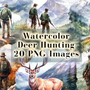 Aquarell Hirsch jagen Clipart - 20 PNG Grafiken, Vatertag Jagd Clip Art Bundle, Hirsch jagen PNG, Clipart Chasse, Vater Sohn Jagd
