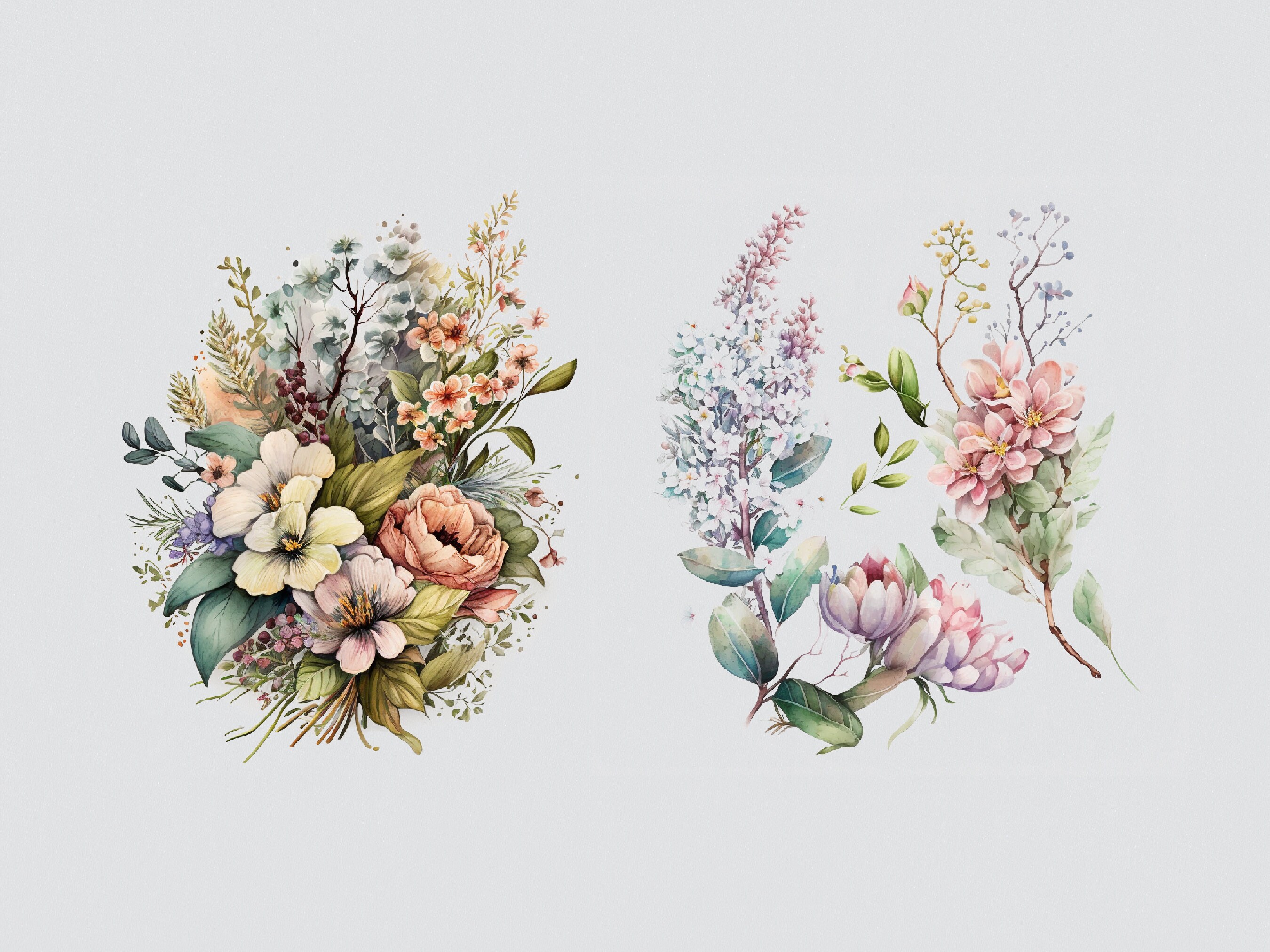 Wild Florals Clipart Bundle - Watercolor Flowers - Floral Clipart ...
