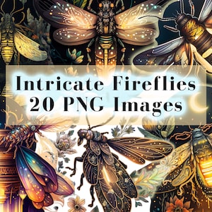 Intricate Firefly Clipart Bundle PNG | 20 Glowing Insect Illustrations for Sublimation, Stickers, Nature Crafts, Scrapbooking, Digital Art