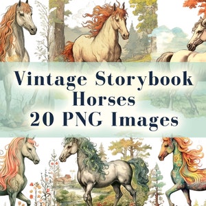 vintage Horses Clipart - 20 illustrations de chevaux enchanteurs magiques, cheval PNG, chevaux de conte de fées, téléchargement numérique instantané, utilisation commerciale