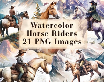 Aquarel paardrijden clipart PNG - 21 ruiter illustraties, fantasie illustraties, transparant, instant digitale download, commercieel gebruik