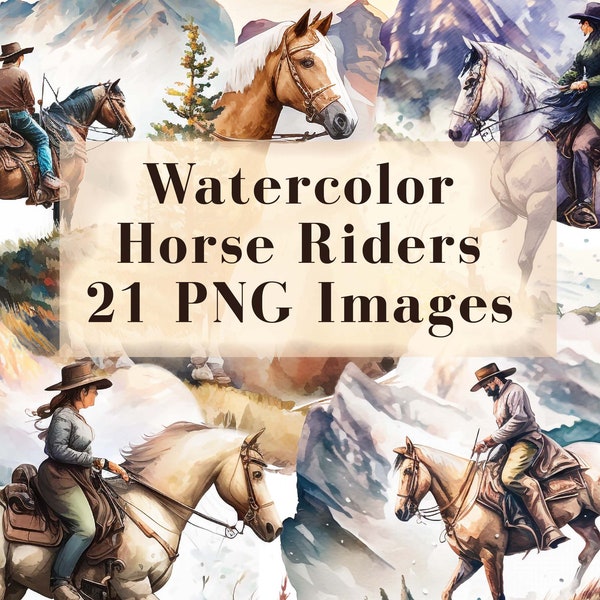 Watercolor Horse Riding Clipart PNG - 21 Horse Rider Illustrations, Fantasy Clip Art, Transparent, Instant Digital Download, Commercial Use