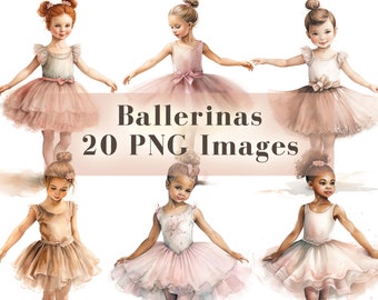 Watercolor Ballerina Clipart Bundle, Pink Ballet Clipart, 20 Ballerina PNG, Cute Ballet Girl Graphics, Instant Download, Commercial Use