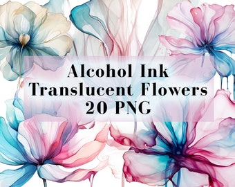 Watercolor Translucent Floral Clipart Bundle 20 PNG - Alcohol Ink Clip Art - Watercolor Clipart - Wedding Clipart - Transparent PNG