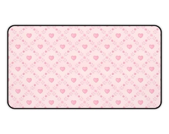 Heart Pink Pattern Mouse Pad | Simplistic Minimalist | Cute Desk Mat Gaming Setup | Coquette Cute Kawaii RGB Aesthetic