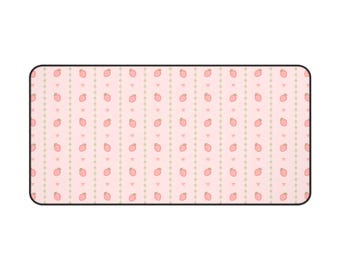 Strawberry & Ribbon Cute Pink Mouse Pad | Simplistic Minimalist Mousepad | Cute Desk Mat Gaming Setup | Coquette Kawaii RGB Aesthetic