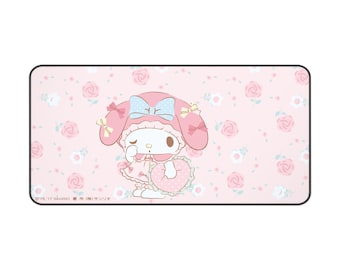 My Melody Mouse Pad | Pink Maid Outfit Flowers Hearts Roses | Sanrio Desk Mat Gaming Setup | Coquette Cute Kawaii RGB Aesthetic