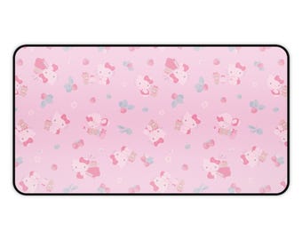 Hello Kitty Mouse Pad | Hello Kitty Pink Hash Design | Sanrio Desk Mat Gaming Setup | Coquette Cute Kawaii RGB Aesthetic