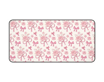 Flower & Bow Pink Coquette Pattern Mouse Pad | Simplistic Minimalist | Cute Desk Mat Gaming Setup | Cute Kawaii RGB Aesthetic