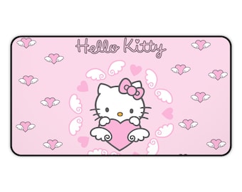 Hello Kitty Mouse Pad | Hello Kitty Pink Hearts and Wings | Sanrio Desk Mat Gaming Setup | Coquette Cute Kawaii RGB Aesthetic