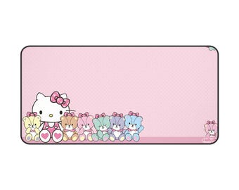 Hello Kitty Mouse Pad | Rainbow Pastel Teddy Bear Hello Kitty | Sanrio Desk Mat Gaming Setup | Coquette Cute Kawaii RGB Aesthetic