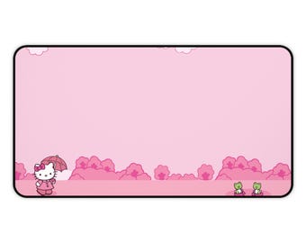 Hello Kitty Mouse Pad | Hello Kitty Pink Umbrella and Frogs | Sanrio Desk Mat Gaming Setup | Coquette Cute Kawaii RGB Aesthetic