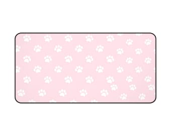 White Kitty Paw Pink Mouse Pad | Coquette Cat Simplistic Minimalist | Cute Desk Mat Gaming Setup | Cute Kawaii RGB Aesthetic