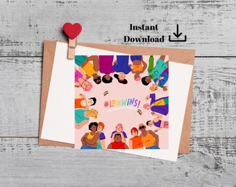 LGBTQ Happy Valentine's Day Card , Gay Happy Valentine's Day Printable Card,Lesbian Valentine's Day Card, LGBTQ Valentine's Day Card