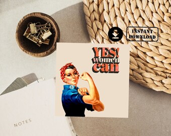 Rosie The Riveter Card,Happy International Women's Day Greeting Card, Women's Day  Card Printable,Feminist  Cards, 8th March