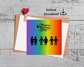 Lesbian Valentine's Day Card, LGBTQ Valentine's day card , Gay Happy Valentine's Day Card,Instant Download PDF