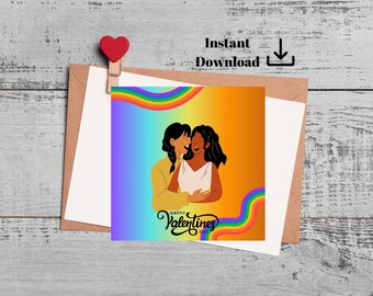 Lesbian Valentine's Day Card, Happy Valentine's Day Printable Card  for Lesbian, Lesbian Happy Valentine's Day Card,Instant Download PDF