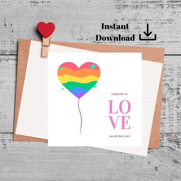 LGBTQ Happy Valentine's Day Card, Gay Happy Valentine's Day Printable Card,Lesbian Valentine's Day Card, Gay Valentine's Day Card,