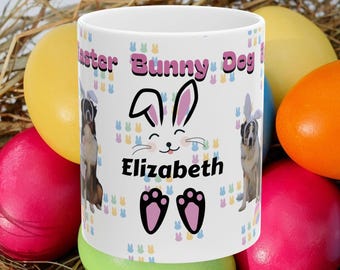 Gepersonaliseerde keramische mok paashaas hond, cadeau huisdierliefhebber