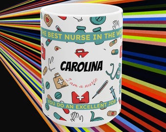 Naam verpleegkundige waardering gepersonaliseerde keramische mok | 11oz 15oz