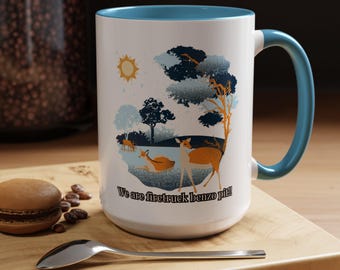 Koffiemok met herten in meer, wilde dieren, hemelsblauwe beker