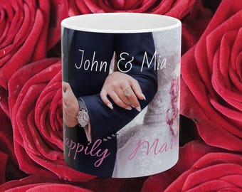 Gepersonaliseerde pasgetrouwdemok – gepersonaliseerd keramisch cadeau voor koppels