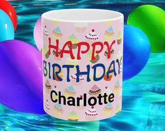 Gepersonaliseerde verjaardagsmok, cupcake-ontwerp, cadeau voor haar