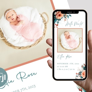 Fall Birth Announcement Template Digital Birth Announcement Newborn Announcement Electronic Birth Announcement Mobile Announcement Flower