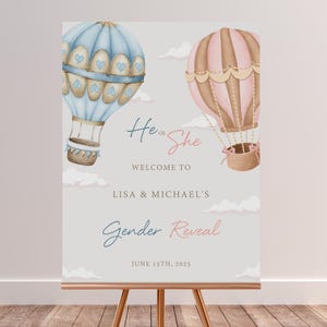 Hot Air Balloon Gender Reveal Welcome Sign |Gender Reveal Decor | Personalized Welcome Sign | Editable| Instant Download,GR0011