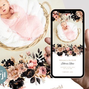 Floral Birth Announcement Template Digital Birth Announcement Newborn Announcement Electronic Birth Announcement Mobile Announcement Flower