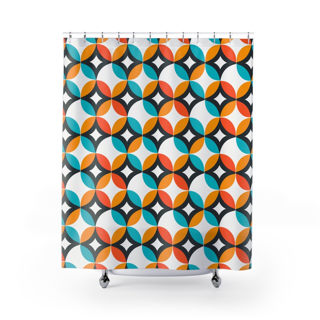Teal Orange and Brown 70s Style Shower Curtains Etsy