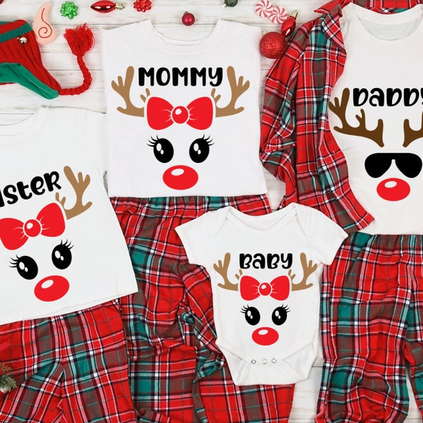 Reindeer Family Christmas PNG Bundle, Christmas Svg, Christmas Gift, Xmas Matching Family Name Shirt, PNG Files For Cricut