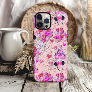 Custodia per telefono Disney, iPhone 16 15 Pro, Custodia per iPhone di Topolino, Custodia Magsafe per iPhone, Custodia per telefono resistente e carina, Glitter rosa, Accessorio per telefono principessa