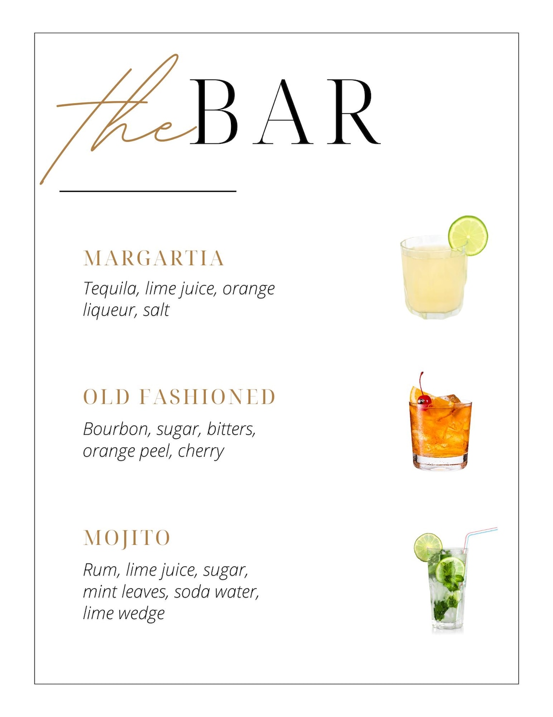 Wedding Bar Menu Template, Wedding Drink Sign, Minimalist Drink Menu ...