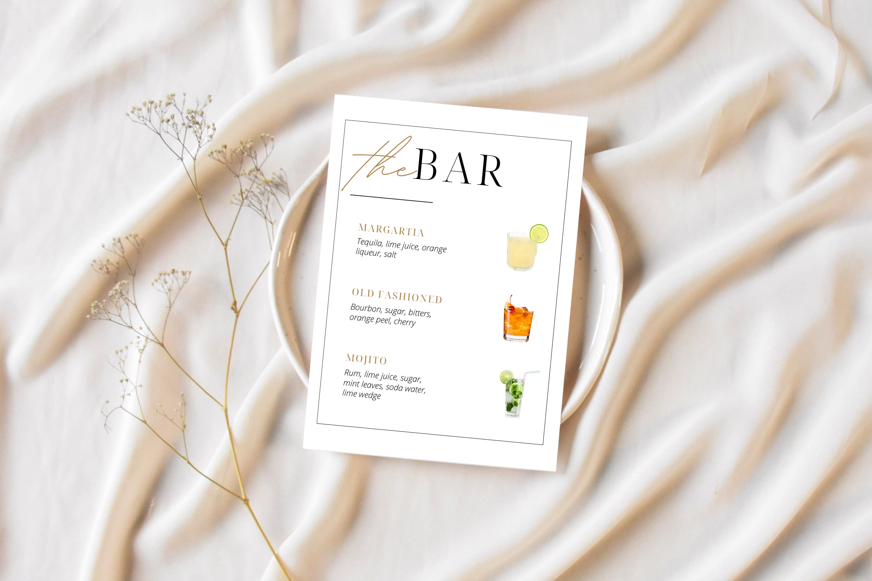 Wedding Bar Menu Template, Wedding Drink Sign, Minimalist Drink Menu ...