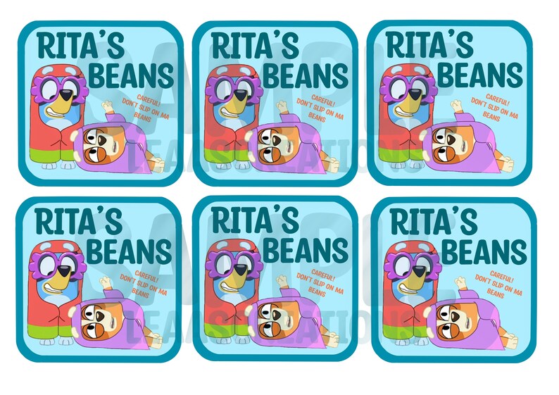 Bluey Party Favours Ritas Beans DIGITAL - Etsy Australia