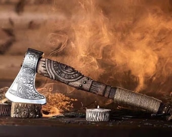 Hache viking cadeau personnalisée, hachette, hache viking en acier au carbone forgé à la main avec manche en bois de frêne, hache barbu viking, hache de combat, meilleur cadeau