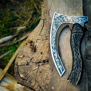 Custom Gift Hand Forged Carbon Steel VIKING AXE with Ash Wood Shaft, Wedding Gift, Axe, Axes Best Birthday&Anniversary Gift For Him,Larp axe image 4