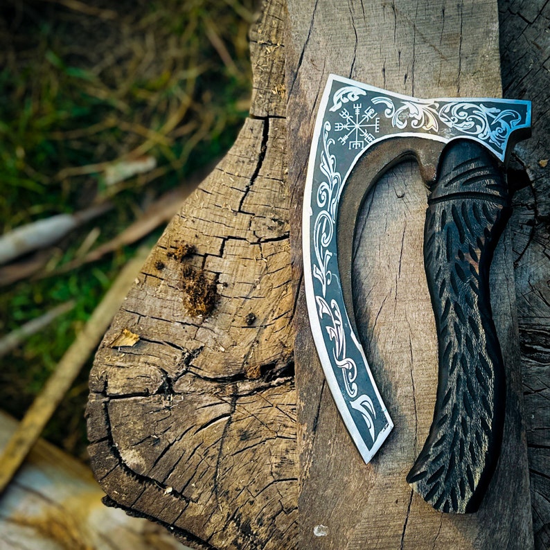 Custom Gift Hand Forged Carbon Steel VIKING AXE with Ash Wood Shaft, Wedding Gift, Axe, Axes Best Birthday&Anniversary Gift For Him,Larp axe image 4