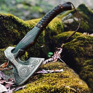 Custom Gift Hand Forged Carbon Steel VIKING AXE with Ash Wood Shaft, Wedding Gift, Axe, Axes Best Birthday&Anniversary Gift For Him,Larp axe Valknut Axe