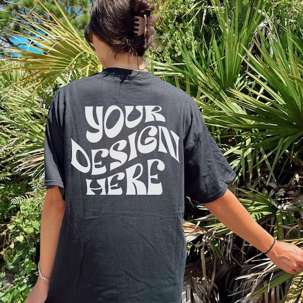 Gildan 5000 Back Mockup Black Outdoors Oversized Model Mockup Oversized Black Tshirt Mockup Aesthetic Black Mock Back Mockup Lifestyle Beach