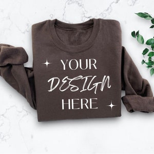 Flat Lay Gildan 18000 Mock Ups Dark Chocolate Sweatshirt Mockup Folded Flat Lay 18000 Gildan Mock Aesthetic Folded Mock Trendy Colored Shirt