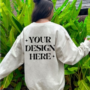 Gildan 18000 Back Mockup Sand Oversized Model Mock Gildan Sand Crewneck Trendy Lifestyle Mock Outdoors Aesthetic Sweatshirt Mockup Trendy