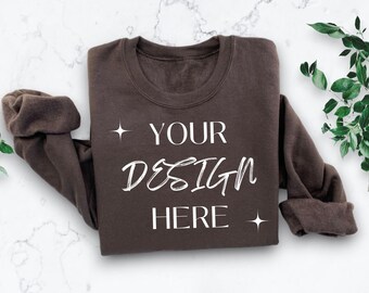Flat Lay Gildan 18000 Mock Ups Dark Chocolate Sweatshirt Mockup Folded Flat Lay 18000 Gildan Mock Aesthetic Folded Mock Trendy Colored Shirt