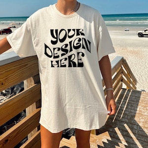 Gildan 5000 Mockup Natural Outdoors Oversized Model Mock Oversized Natural Tshirt Mockup Aesthetic Beach Mock Natural Mock Outdoor Lifestyle