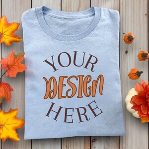 Flatlay Gildan 5000 Mockup Light Blue Tshirt Mockup Folded Shirt Flat Lay Mock Gildan 5000 Halloween Mockup Blue Trendy Fall Colored T-Shirt