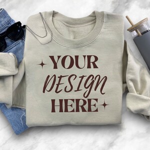 Flat Lay Gildan 18000 Mock Ups Sand Sweatshirt Mockup Folded Flat Lay Mock 18000 Gildan Mockup Aesthetic Folded Mock Trendy Colored Shirt